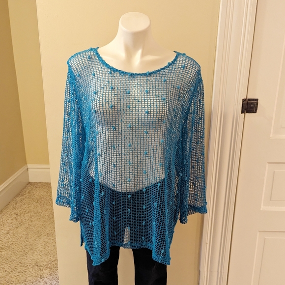 Vejaiz Designs teal sheer top size L - Picture 1 of 7